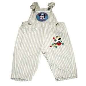 Vintage Disney Baby Mickey Striped Overalls 6–9 M– 100% Cotton 90s Collectible